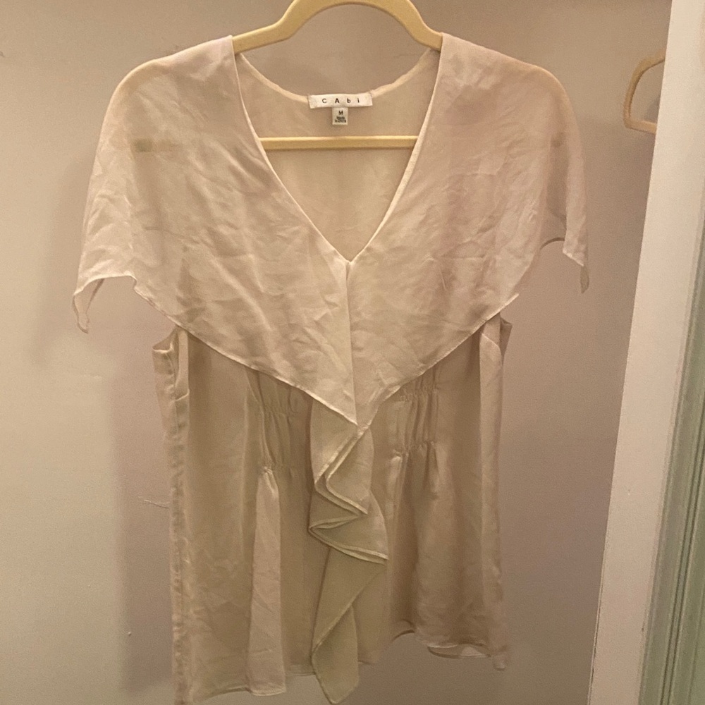 CAbi Cream Ruffle Front Silk Top
